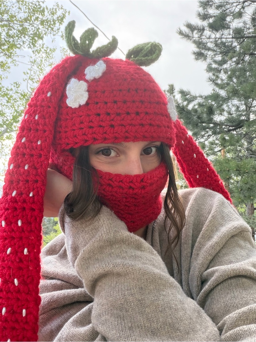 Handmade Strawberry Bunny Balaclava